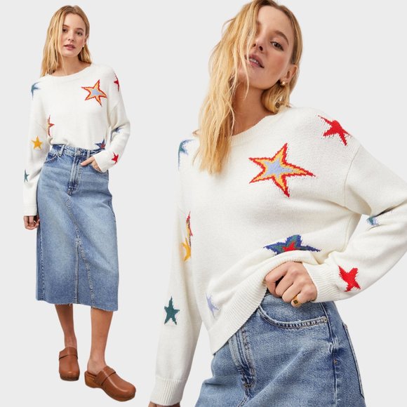 Rails Sweaters - Rails Perci Star Cotton & Cashmere Intarsia Crewneck Sweater Women's Size XL